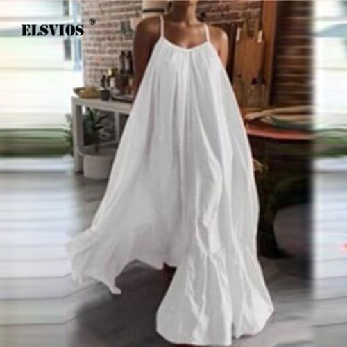 Sexy Off Shoulder Maxi Party Dress O-neck Spaghetti Strap Casual Loose Dress Summer Women Elegant Solid Boho Dresses Vestido 5XL