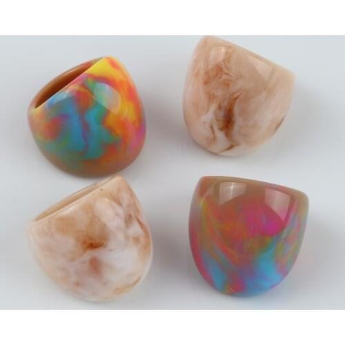 Vintage New Big Colorful Resin Ring For Women Girls Geometric Round Acrylic Multi Color Finger Rings Party Gifts Fashion Jewelry