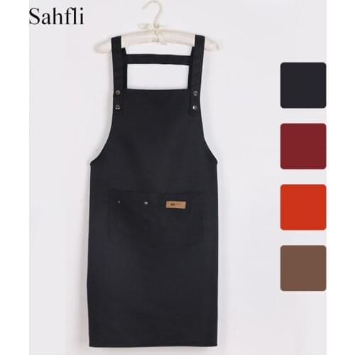 Waterproof Apron Solid Color Korean Style Fashion Baking Cooking Accessories Adjustable Length Additional Pocket Decoration