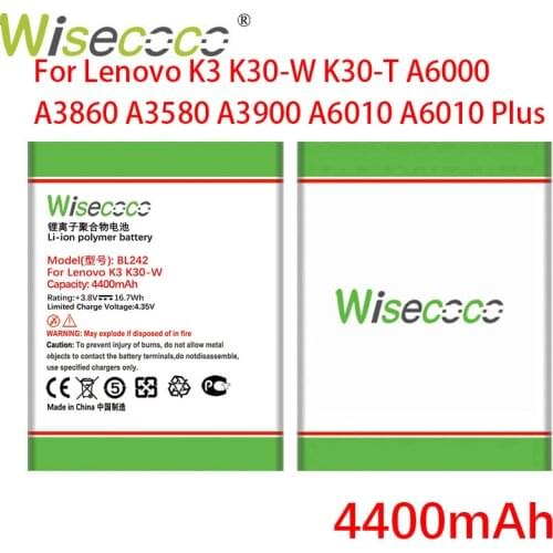 WISECOCO 4400mAh BL242 Battery For Lenovo K3 K30-W K30-T A6000 A3860 A3580 A3900 A6010 A6010 Plus Mobile Phone+Tracking Number