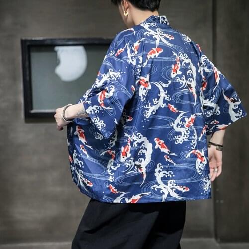 Japanese Male Kimono Cardigan Men Traditional Japanese Kimonos Shirt Men Yukata Kimono Karate Samurai Streetwear Haori FF2843