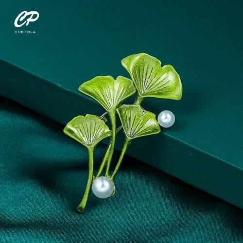 Retro Enamel Green Leaf Brooches For Women Pearl Tree Party Causal Brooch Pins Gifts