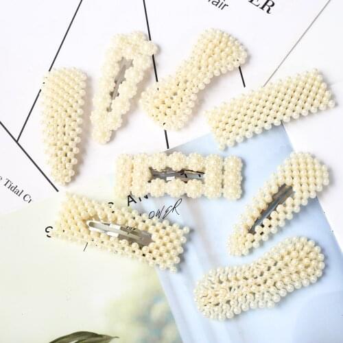 1Set Handmade Pearls Hair Clips Pin for Women Fashion Geometric Flower Barrettes Headwear Girls Sweet Hairpins Hair Accessorie