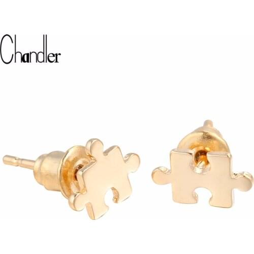 Chandler Boho Gold Color Puzzle Earring For Women Jigsaw Stud Games Geometry Anti Allergy Piercing Boucle d'oreille