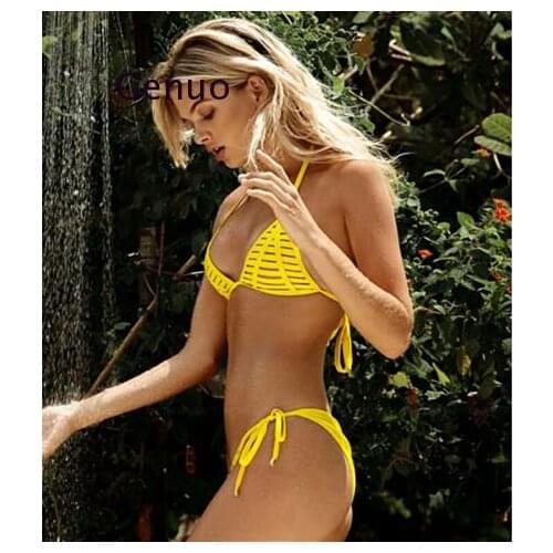 Women Push-Up Bandage Bikini Solid Color Swimsuit Low Waist Swimwear Sexy Bathing Suit Maillot De Bain Femme