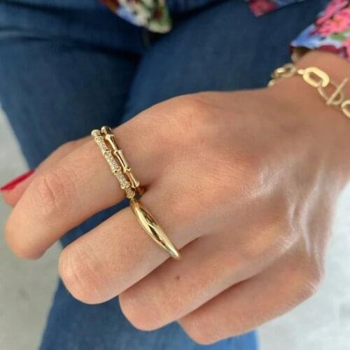 925 sterling silver Minimalist thin Gold Color bamboo shape mini band ring with cz paved for women wedding simple finger jewelry