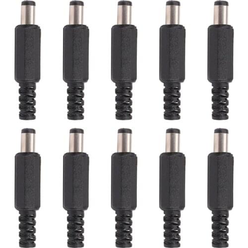10pcs 5.5x2.1mm Male Solder Dc Barrel Tip Plug Jack Straight Connectors For DC Power Supply LED Lights Switch Black