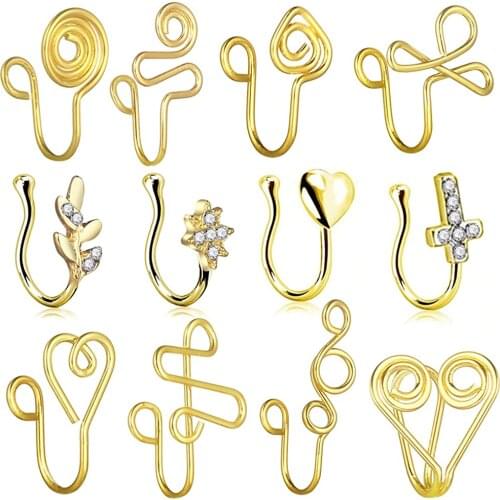 12 Pcs African Nose Cuff Non Piercing Fake Nose Ring for Women Men Girls Nose Cuff Non Piercing Jewelry Set Faux Cartilage