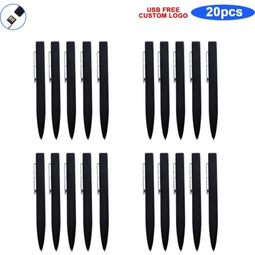 20pcs/lot Plating Ballpoint Pen Stick Metal USB 2.0 Flash Drive 16GB 32GB Pendrive 4GB 8GB 64GB Memory Stick Touch Screen Gift