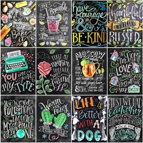 5D Diy Diamond Painting Blackboard Text Pattern Cross Stitch Full Square Round Drill Rhinestone Embroidery Mosaic Home Decor