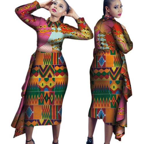 Bazin Riche African Dresses for Women Dashiki Evening Long Dresses Women African Clothing Penter Pan Collar Draped Dress WY4102
