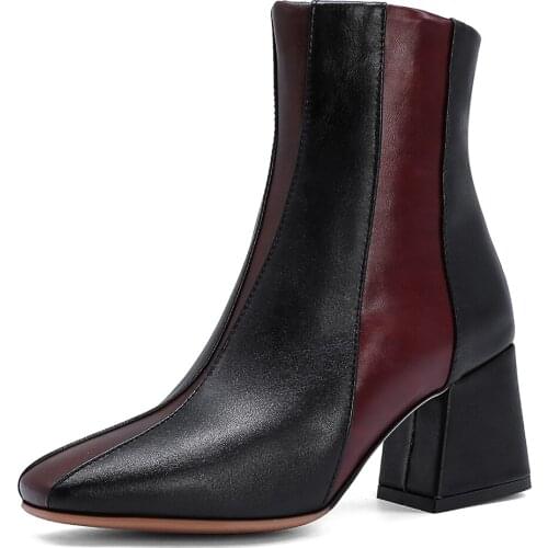 Square Head Thick With Black Color Matching Wine Red Stripes Ankle Boots TPR Low-Cut Fashion Womens Boots Plush Short Boots