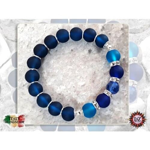 Frosted glass bracelet-blue and light blue-stretch