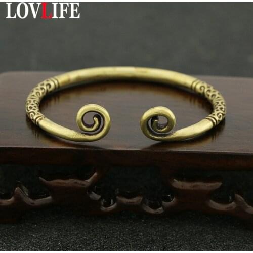 Handmade Pure Copper Chinese Super Hero Monkey King Hoop Bangle Antique Brass Sun Wu Kong Bracelet for Women Men Fashion Jewelry