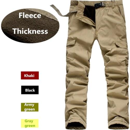 Mens Double Layer Cargo Pants Warm Baggy Pants Fleece Thickness Trousers Male Military Camouflage Tactical Waterproof Army Pant