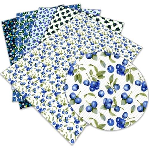 Blueberry Printed PUC Faux Synthetic Leather for Earrings, Mobile Phone Bag Sewing