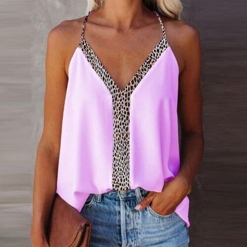 Dropshipping Tops V Neck Loose Sexy Ladies Sling Leopard Stitching Blouse for Daily Wear