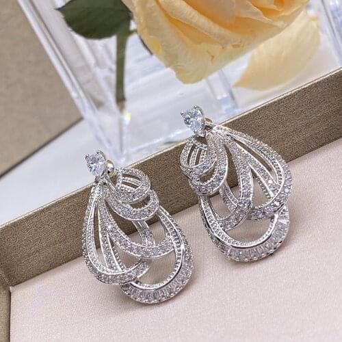 EYER Luxury Elegant WHITE Earrings CZ Cubic Zircon Craystal Bridal Earring Accessories For Women Wedding Jewelry gift