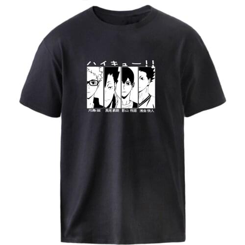 Haikyuu Karasuno Kagehina T shirts Man Summer Causal Tops Anime Character Printed Loose Black Graphic Oversize Short Sleeve Tee