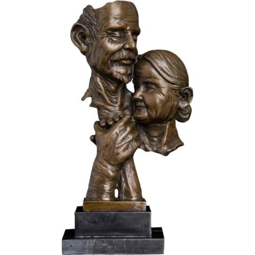 Ivorique DS-284 Modern Art Bronze Lover Couple Head Statue Old Man And Woman Bust Sculpture For Wedding Anniversary Gift