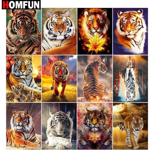 HOMFUN Rhinestone Painting Crystal Decor Diy Diamond Painting "Animal tiger" 3D Cross Stitch Pattern Diamond Embroidery