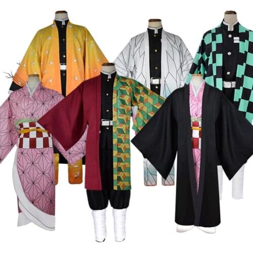 Demon Slayer Cosplay Adults Kimono Set Kimetsu No Yaiba Kamado Tanjirou Agatsuma Zenitsu Tomioka Giyuu Nezuko Cosplay Uniform
