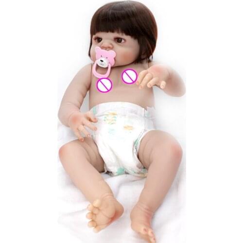20 Inch 50cm Reborn Baby Doll Cute Bob Girl Soft Silicone Body Brown Eyes Reality Touch Rebirth Bebe Dolls Kids Playmates Toy