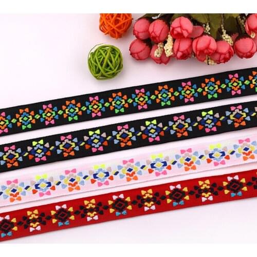 2yards 2.5cm Color Fashion Ethnic Jacquard Woven Polyester webbing Lace DIY Clothing Backpack Strap Decor Sew Manual Accessory