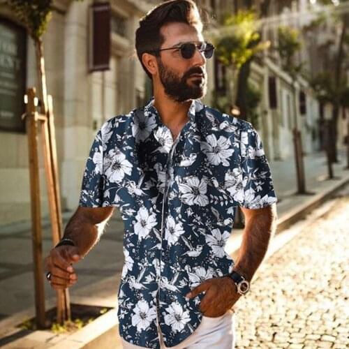 Fashion Mens Print Lapel Hawaiian Shirt Summer Vacation Short Sleeve Casual Wear Breathable 2021