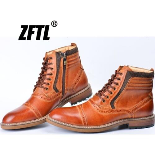 ZFTL New Men martins boots genuine leather big size handmade man winter warm men Bullock casual lace-up mens ankle boots 046