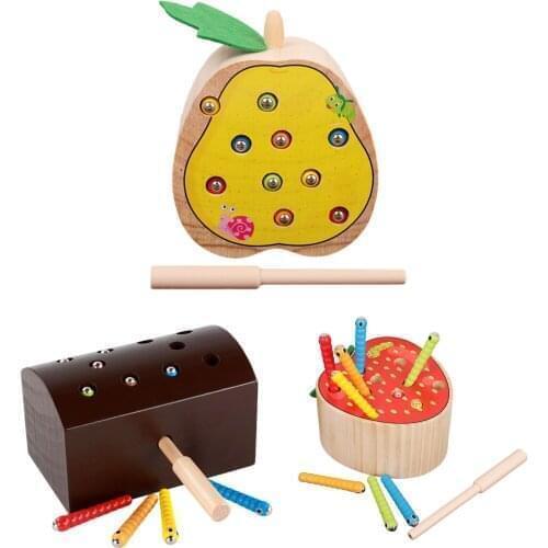 Baby Learning And Educational Toys For Children Wooden Magnetic Catching Insects Desktop Game Strawberry Fruit Counting Math Toy