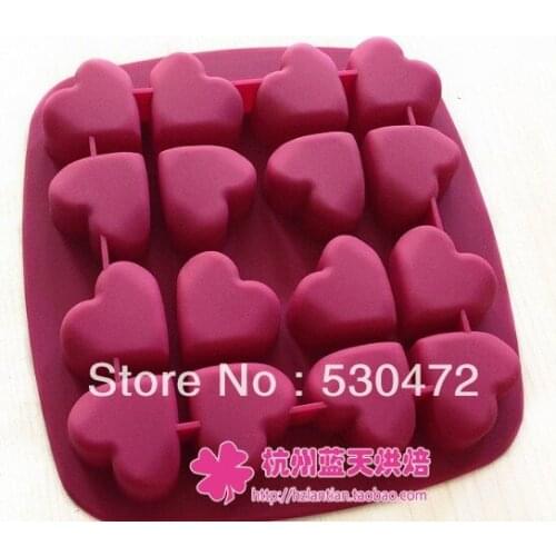 Wholesale/retail,free shipping ,16 hole soap mold silicone Cake Mold Chocolate mold love heart shape Baking mould 17*17*1.8CM