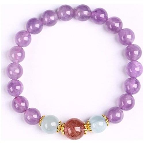 Wholesale Lavender Purple Natural Crystal Bracelet Strawberry Round Bead Lucky Fresh Bracelet for Women Crystal Fashion Jewelry