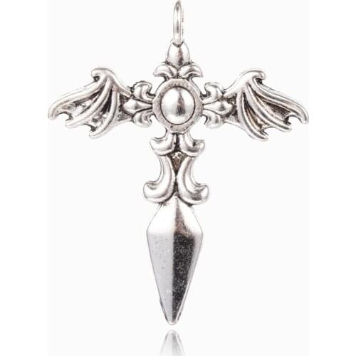 10pcs Sword Alloy Metal Pendants Charms Tibetan Style for Jewelry Making DIY Bracelet Necklace 44x35x3mm Hole: 3.5mm