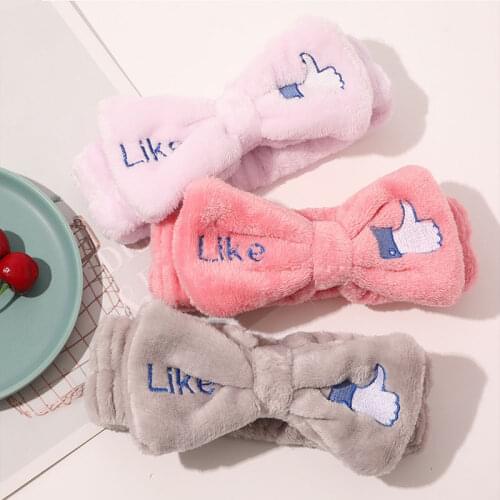 Free Women Bow Letter Makeup Headband Turban Headwrap Cute Coral Fleece Headband Soft Fashion Plush Hairband Hair Accessories