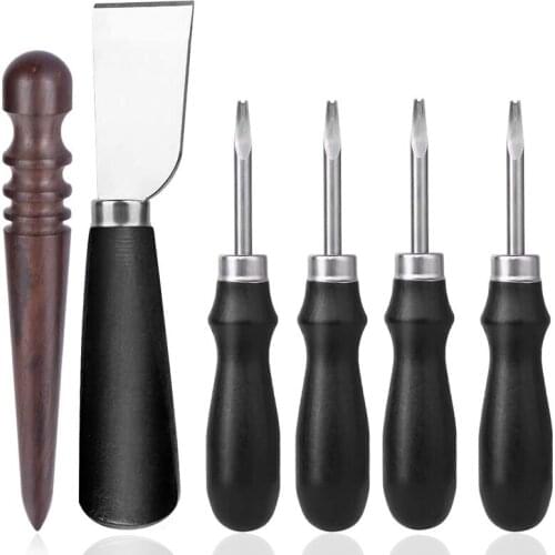 Nonvor Professional Leather Craft DIY 4 Sizes Leather Edge Beveler+Leather Knife+Wood Edge Slicker Burnisher Leathercraft Kits