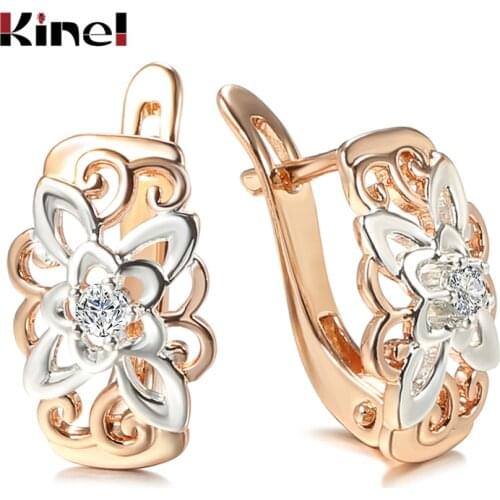 Kinel New 2021 Trend Vintage Flower Square Drop Earrings for Women 585 Rose White Gold Natural Zircon Stone Stud Earring Jewelry
