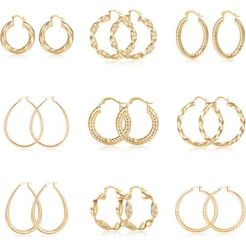 Gold Alloy Drop Earrings For Women Exaggeration Simple Fashion Jewelry Accessories Female Vintage Circle Earrings 2019