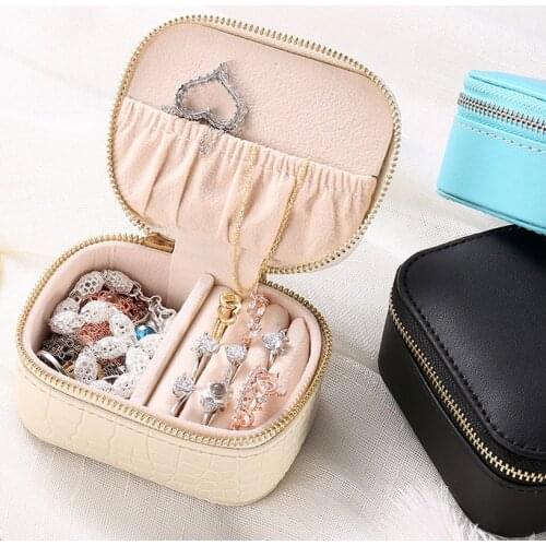 1Pc Simple Jewelry Box Faux PU Leather Earrings Necklace Bracelet Storage European Style Portable Travel Jewellery Organizer