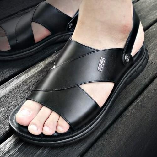 Summer Soft Leather Men Shoes Casual Flats Slip-On Comfortable Mens Sandals Beach Work Flip Flops Slippersfg65