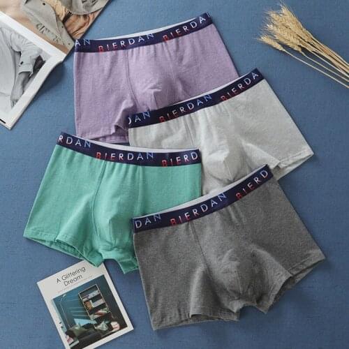 BIERDAN High Quality 4XL Brand Shorts Men Comfortable Mens Boxer Shorts Cotton Sexy Striped Ventilation 4pcs/lot Male Underwear