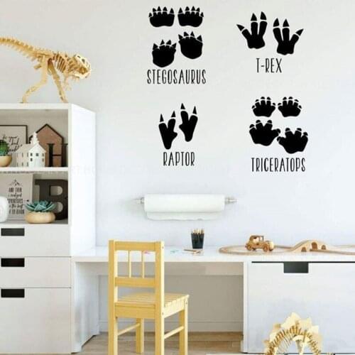 Dinosaur Footprint Wall Sticker Stegosaurus T-Rex Raptor Triceratops Vinyl Home Decor Kids Room Nursery Playroom Decal Poster