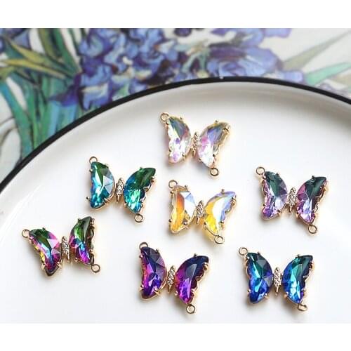 Light luxury magic crystal gradient flashing butterfly fairy accessories diy handmade jewelry earring pendant material