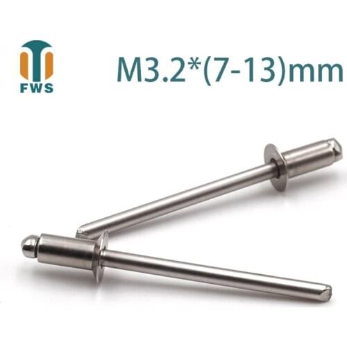 10 PCS M3.2*(7-13)mm Stainless Steel Countersunk Head Break Mandrel Blind Rivet Nail Pop Rivets for Furniture Car Aircraft