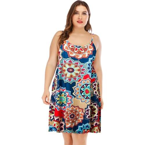Plus Size Dresses Women Sexy Sling Smmuer Patterned Bohemian Dress Sleeveless Beach Dress Holiday Dresses Summer 2021 Ladies