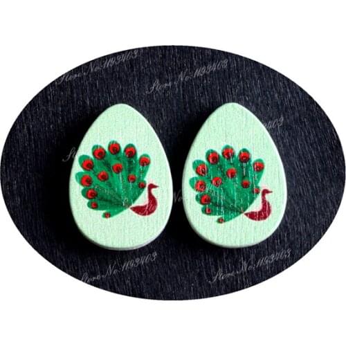 13x18mm Peacock Tear Drop Shape Painted Wood Laser Cut Cabochon to make DIY Rings, Earrings, Brooch, Necklace pendant