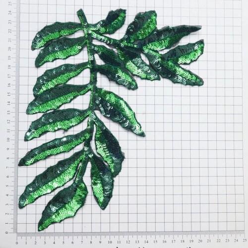 21*24cm High quality new embroidered sequins green leaf cloth stickers clothing accessories diy decorative patch applique