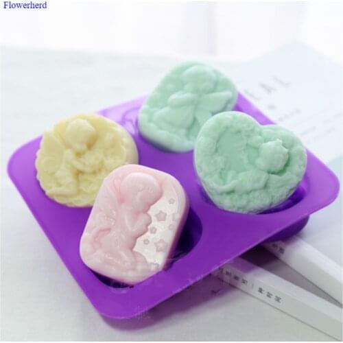 4 Cavities Heart Round Rectangle Angel Cartoon DIY Handmade Soap Silicone Mould New Soap Silicone Mould Soap Making Supplies