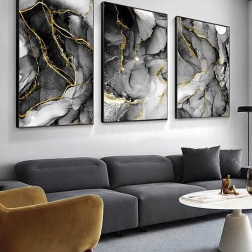 Golden Ink Texture Abstract Canvas Poster Black White Art Luxury Style Wall Painting Print Decorative Picture Modern Home Decor