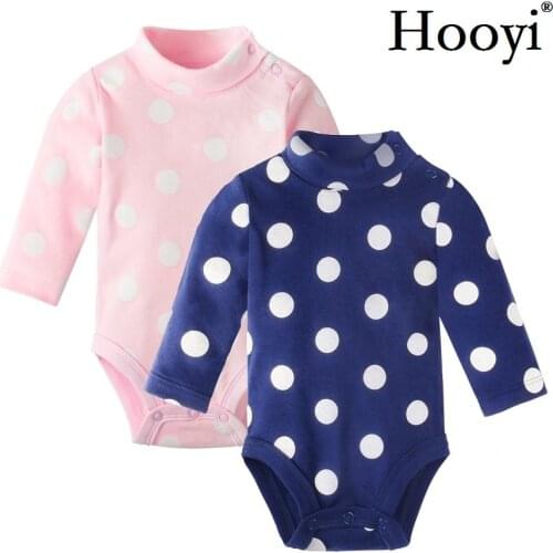 Navy Dot Baby Girls Bodysuits 100% Cotton Newborn Jumpsuit Child One-Piece Clothing high-necked Infant Pajamas Shirts Soft Tops